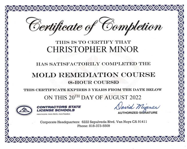 Christopher Minor - Mold Remediation Certification