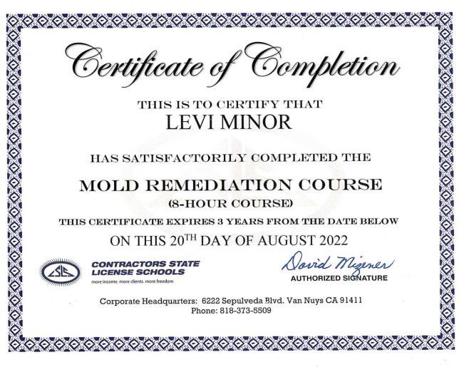 Levi Minor - Mold Remediation Course Certification